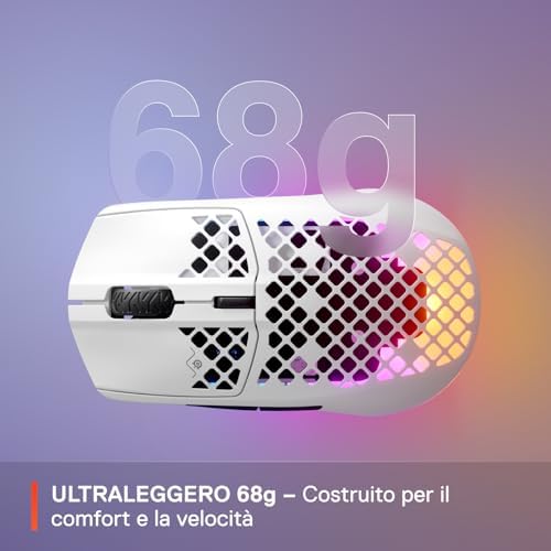 Aerox 3 Wireless - Mouse Gaming - RGB traforato - Design ultraleggero e resistente all'acqua - Sensore ottico TrueMove Air da 18K DPI - Snow