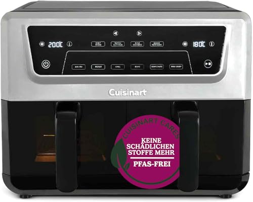XXL Air Fryer, ohne PFAS, Kochen ohne Chemikalien, Airfryer, Braten, Grillen, Gebäck, Dehydrierung, Max Crisp und Warmhalten, Doppelschubladen, 2 x 5,2 l