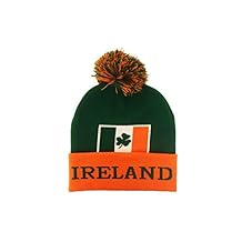 Ireland Green Orange Country Flag With Shamrock Flower Toque Hat With Pom Pom .. New