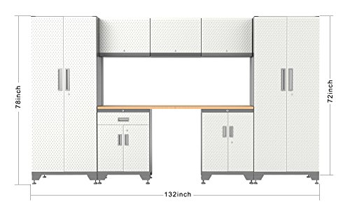 Frontier GARAGE STORAGE CABINETS LOCKERS SHELVES - Most popular new design in 2018, total 8 Piece 24 Gauge thickness, rubber wood qualified,life limited warranty, (Gray frame with White door)