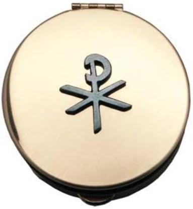 Pyx With Chi-Rho Cross (PS131) - 1 1/2 Diameter, 1/2 Deep, Polished Brass by Cathedral Art, Gold, 3.8L x 1.3W cm