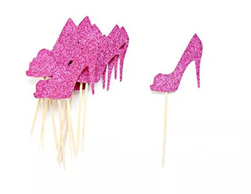 Set of 10 pink purple glitter high heel cake cupcake muffin toppe…