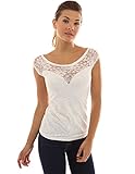 PattyBoutik Women Boat Neck Floral Lace Top (Ivory Large)