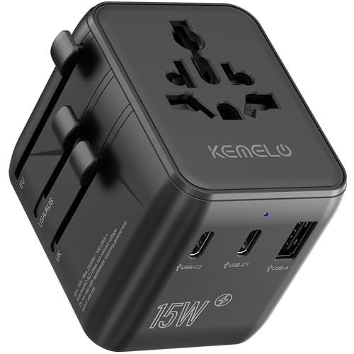 5 in 1 Universal Travel Adapter,Universal Travel Socket with 1 USB A,2 USB C,1 Universal Socket,1 US/JP Socket and Adapter International Plug for Italy UK US Australia Thailand Mexico