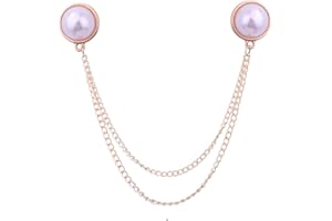 GUAFEIH Mens Pearl Brooch Lapel Pin Badge with Hanging Chains Alloy Metal Tassel Collar Brooches Pin for Career Suit Tie Hat Scarf