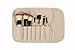 7 Piece Bamboo Makeup Brush Set with Roll-Up Cotton Travel Pouch - Premium Synthetic Hair & Wooden Handles - by Queen's Grace