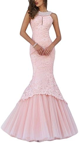 Promworld Women's Halter Neck Key Hole Mermaid Long Evening Gown Fuschia