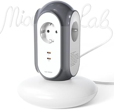 Steckdosenleiste mit 3 Steckdosen & 2 USB-C (30W Schnellladung), 3680W/16A, 1420J Überspannungsschutz, 479g Standfuß, 2 m Verlängerungskabel, Überlastschutz, kompatibel mit Typ C/E/F