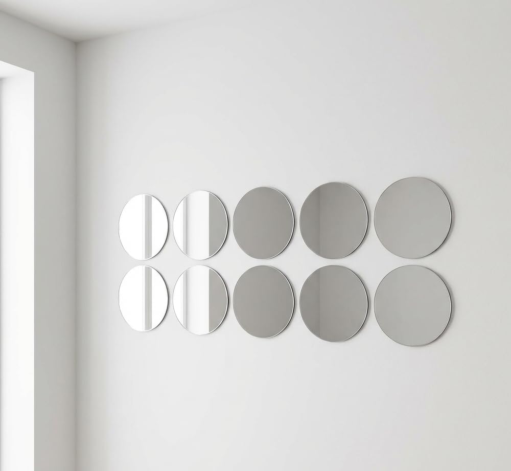 Sendmeamirror Pack of 10-8cm x 8cm Circle Mirror Tiles