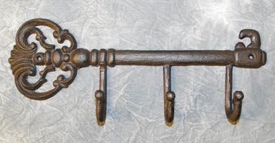 Key Shaped Key Rack 3 Hook Antique Finish Wall Decor