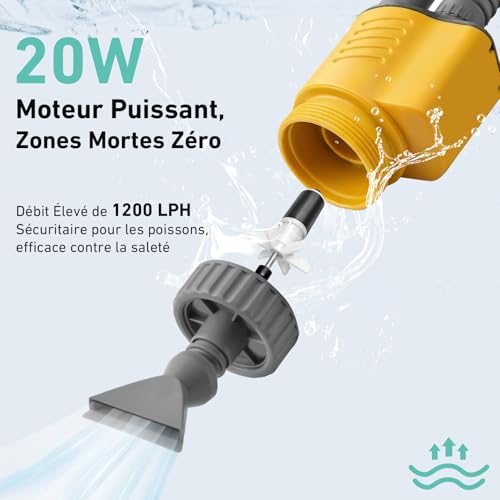 PYPABL Electric Vacuum Cleaner For Aquarium, 1200LPH Cleaning Gravel 8 In 1 Removable, 20W Powerful Suction For Changing Water, Washing Sand, Removing Algae And Circulating Water