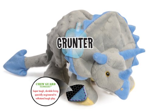 goDog Dinos Triceratops With Chew Guard Technology Tough Plush Dog Toy, Grey, Large