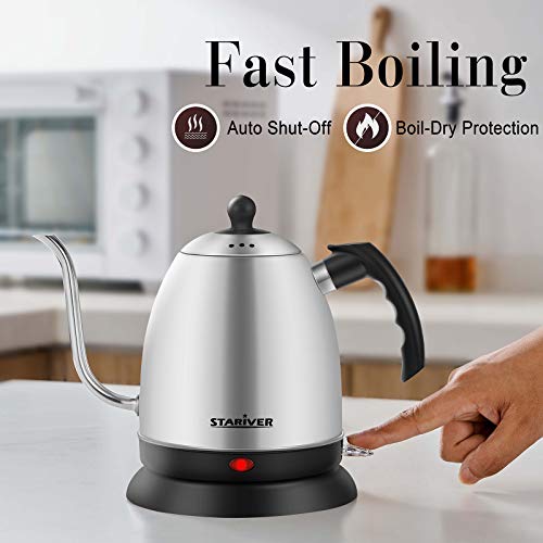 Stariver Electric Gooseneck Kettle, 1L Electric Kettle, BPAFree, Pour