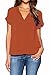 LILBETTER Women Chiffon Blouse V Neck Short Sleeve Top Shirts(Orange,Small)
