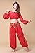 ZLTdream Belly Dance Chiffon Long Sleeves Top and Lantern Coins Pants Red