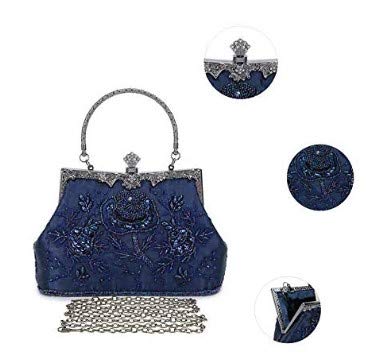 navy blue beaded clutch bag