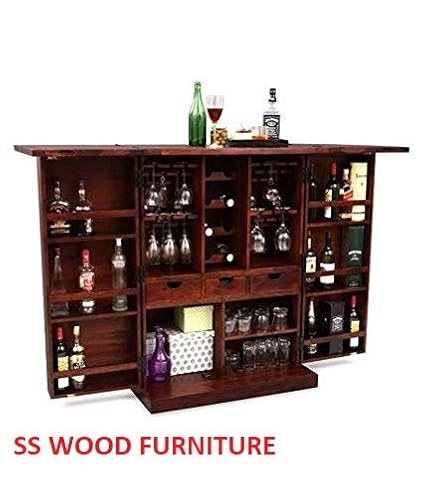 SS WOOD Furniture Altavista Diamond Bar Cabinet (Teak Finish)