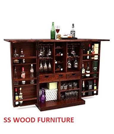SS WOOD Furniture Altavista Diamond Bar Cabinet (Teak Finish)