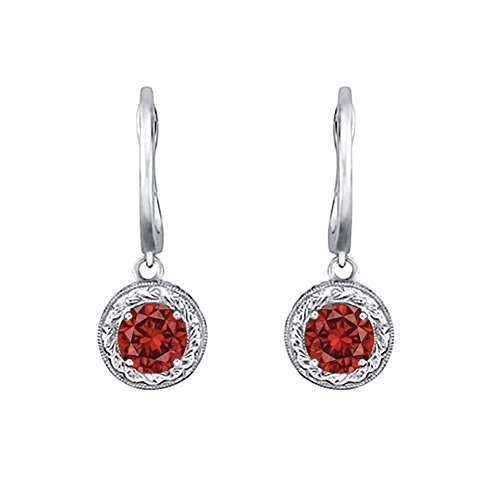 1 Carat Red SI2 Round Diamond Dangling Besel Setting Women Pair Stud Earring 14K White Gold