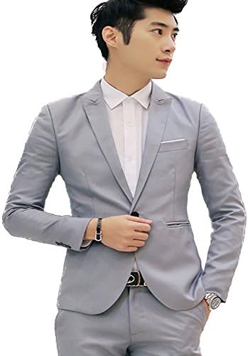 Men's Slim Fit 2-Piece Suit Blazer &amp; Trousers Classic Single Buckle Suit