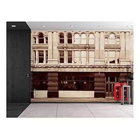 Large Wall Mural - Red Telephone Booth in Street with Historical Architecture in London | Self-Adhesive Vinyl Wallpaper/Removable Modern Decorating Wall Art - 66"x96"