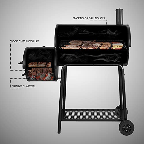 Royal Gourmet CC1830F Charcoal Grill With Offset Smoker, Black on