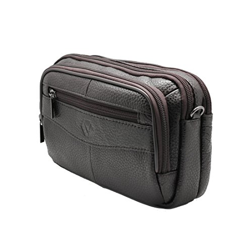 Mens Handbag Cowhide Leather Crossbody Shoulder Messenger Bag Organizer Checkbook Wallet Purse (S Brown) - Thumbnail 3