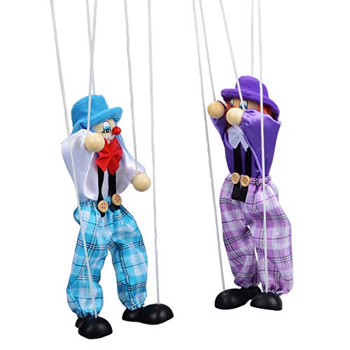 HsgbvictS Toys for All Ages Kids Pull String Clown Puppet Wooden Marionette Handcraft Toy Joint Move Doll Colorful, Pull String Design, Kids Toy - Blue