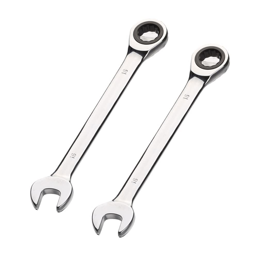 Aoktorkit 2Pcs Metric Tool Ratcheting Wrench Set 16MM,Professional Chrome Vanadium Ratchet Spanner Steel 72 Teeth 12 Point for DIY,Pipeline,Mecchanci Bicycle Repair and Home Maintance