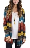 ECOWISH Womens Striped Long Sleeve Open Front Stitching Casual Kimono Cardigans