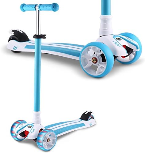 rateim 3 Wheel Kick Scooter for Kids, Adjustable Height Scooter with Flashing PU Wheels for Children from 3 to 12 Years Old (Blue)