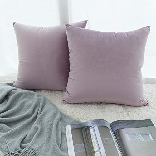UGASA Velvet Pillow Covers Decorative Throw Cushion Covers, 2 Pc, 20x20inch, Pink Lavender