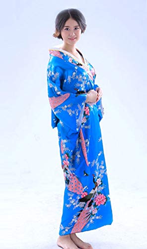 Soojun Women's Traditional Japanese Kimono Style Robe Yukata Costumes 1 Sky Blue