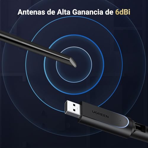 UGREEN WiFi6 Antena WiFi para PC/Laptop, AX900 Adaptador WiFi USB con Antena de Banda Dual de 6 dBi de Alta Ganancia,5GHz/600 Mbps, 2,4GHz/286 Mbps Doble Banda, WiFi USB Compatible con Windows 10/11