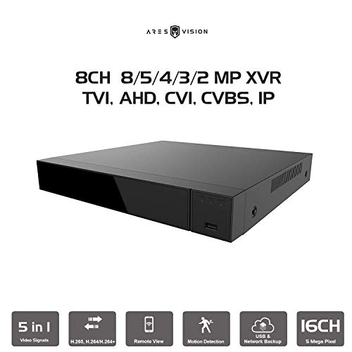 Ares Vision 4CH DVR Digital Video Recorder 2MP/3MP/4MP/5MP/8MP/4K Playback & Recording. Supports All AHD/TVI/CVI/CVBS & IP Signals NTSC or PAL. Advanced Features (HDD NOT Included)