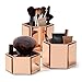Beautify Rose Gold Hexagon Storage Pots for Makeup Cosmetics, Brushes, Jewelry and Accessories Set of 3 with Glass Cleaning Cloth