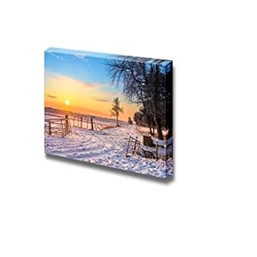 Beautiful Landscape Gates and Fences in Winter Landscape with Snowy Fields and Blue Sky in Drenthe Netherlands - Canvas Art Wall Art - 12" x 18"