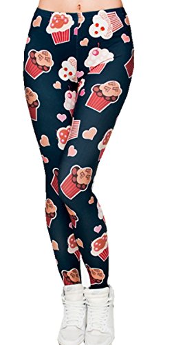 Ndoobiy Women's Printed Leggings Full-Length Plus Size Yoga Workout Leggings Pants Soft Capri L1(Cupcake PS)