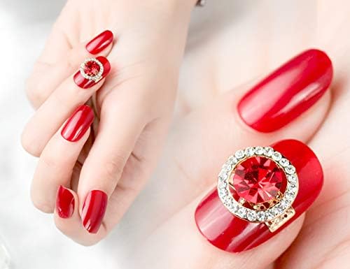 YVVO Fake Nails Long Pattern Red False Nails With Glue Artificial Fake Nails Rhinestone Nail Art Manicure 3D Nail Charms