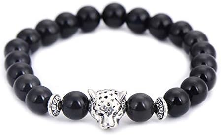 MHOOOA Leopard Head Charm Men'S Bracelets Retro Style Natural Stone Beads Bracelet Fashion Jewelry