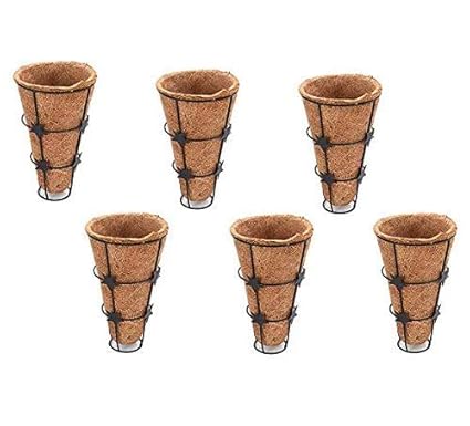 COIR GARDEN Wall Mountain Conical Coir Basket with Stand (Dia 15 cm, Height-23 cm)- Pack of 6