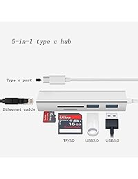 Hiapix USB-C to Gigabit Ethernet Adapter Hub with USB A 3.0 Ports, SD TF Card Reader for Type-C Thunderbolt 3 MacBook MacBook Air MacBook Pro 2015-2019, Dell XPS 13 15, HP Spectre and More (Sliver)