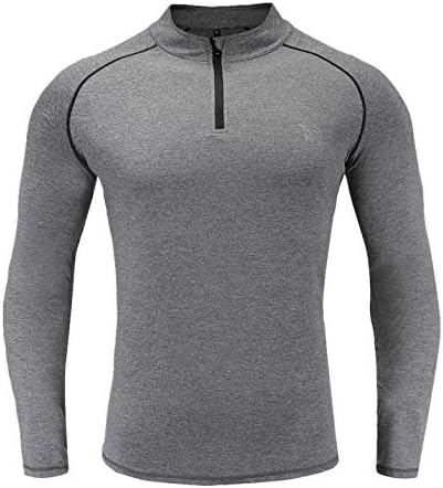 RADHYPE Men Polyester Classic Fit Long Sleeve Athletic Zip Tshirt Training Top Grey