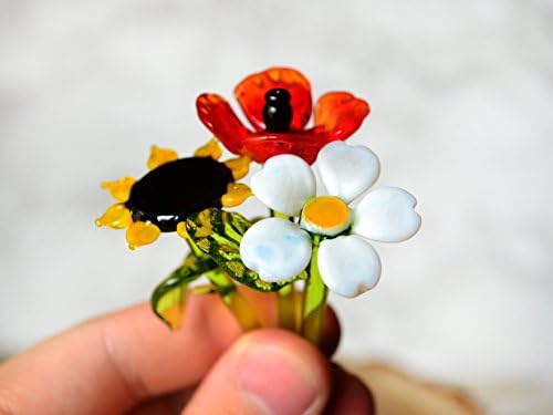Set of glass Flowers Glass Sunflower Figure Glass Daisy Flower Figurines Glass Poppy Sculpture