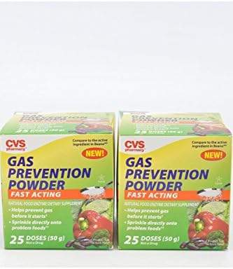 (Pack of 2) CVS Pharmacy Gas Prevention Powder Fast Acting Natural Food Enzyme Dietary Supplement 25 DOSES (50 g) Not a Drug 25DS