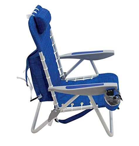 RIO BEACH Beach Chairs Backpack and Beach Umbrella with Cup Holders Lace-Up Backpack Chair Set, Nautical Blue + 7' Beach Umbrella with Integrated Sand Anchor and Table