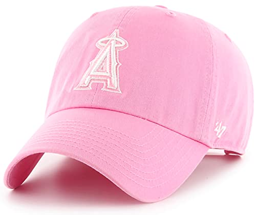 47 MLB Mütze, weiß, Team-Farbe, Primär-Logo, zum Aufräumen, Verstellbarer Riemen, Einheitsgröße für Erwachsene, Los Angeles Angels Rose Pink, Einheits