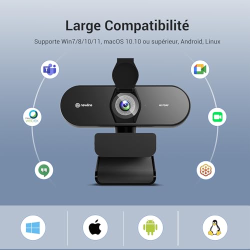 N newline 4K Webcam PC with Mic & Metal Tripod, Full HD 1080p@60FPS, PDAF Autofocus, Clear Stereo Sound, Light Correction, USB Camera PC Gamer Video Conference Streaming