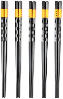 HOLYMOOD Chopsticks Reusable 5 Pairs Alloy Chopsticks High Temperature Resistant Colorful Chopsticks Set Japanese Style Non-Slip Tableware Set Golden