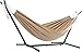 Vivere Double Sunbrella® Hammock with Space Saving Steel Stand, Sand (450 lb Capacity - Premium Carry Bag Included)